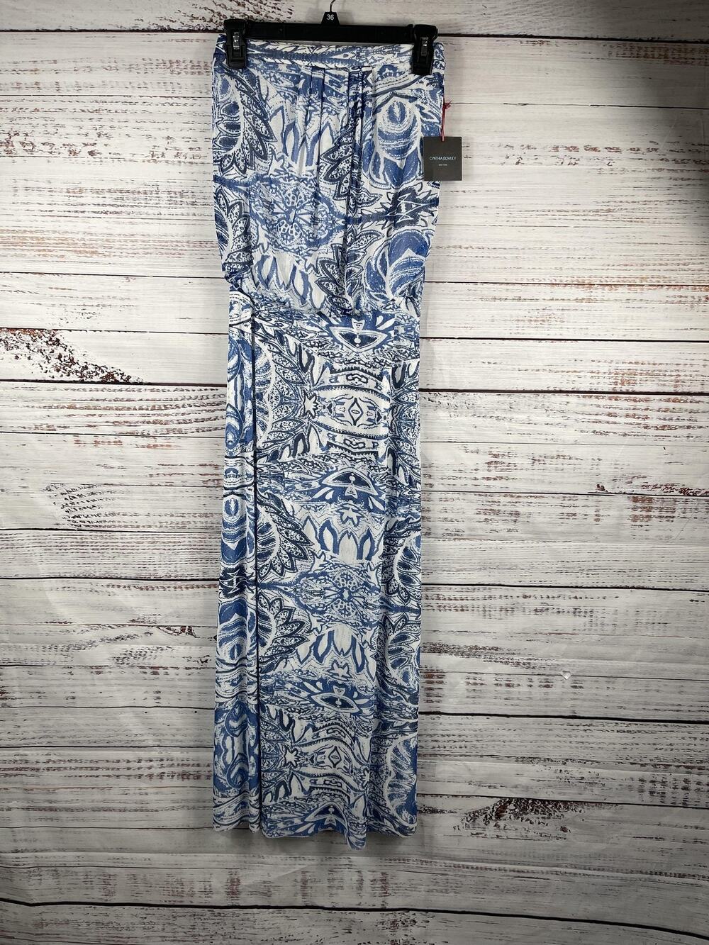 Cynthia Rowley Dress Women's SZ XS Blue White Maxi Lined Paisley Boho Sleeveless